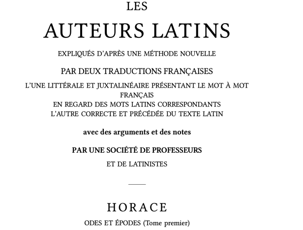 Le livre I des &laquo;&nbsp;Odes&nbsp;&raquo; d&rsquo;Horace en&nbsp;juxtalinéaire
